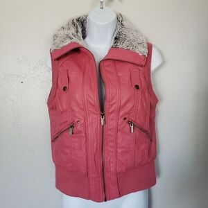 Ruby Rose Medium Pink Faux Leather Vest Grey Fur Lining Full Zip Winter Fall